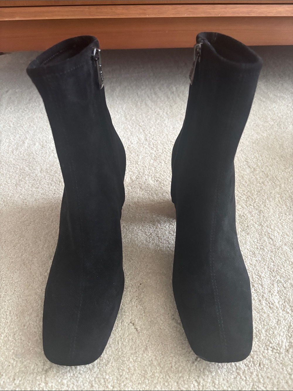Dkny Black Suede Square-Toe Ankle Booties with Side Zip
